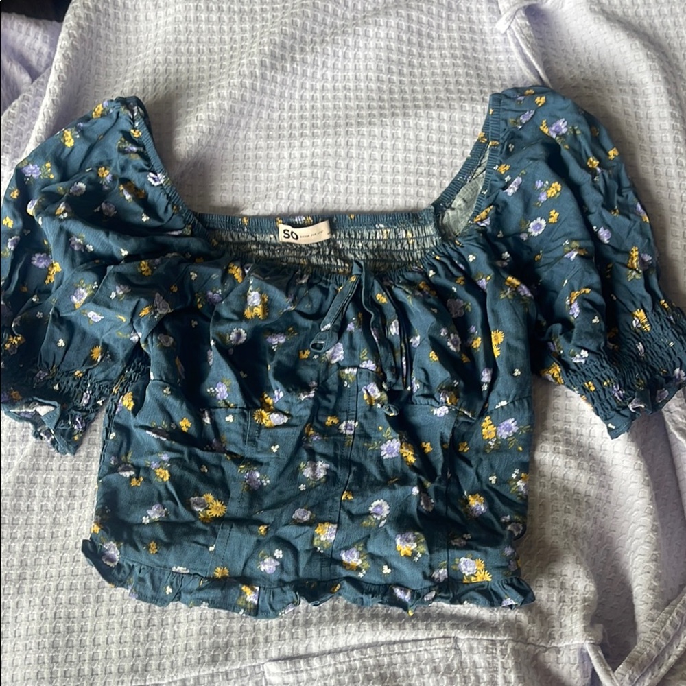 SO Women's Blue Floral Crop Top Size S